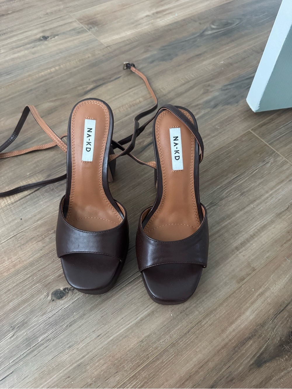 NA-KD Brown Leather Slingback Heels